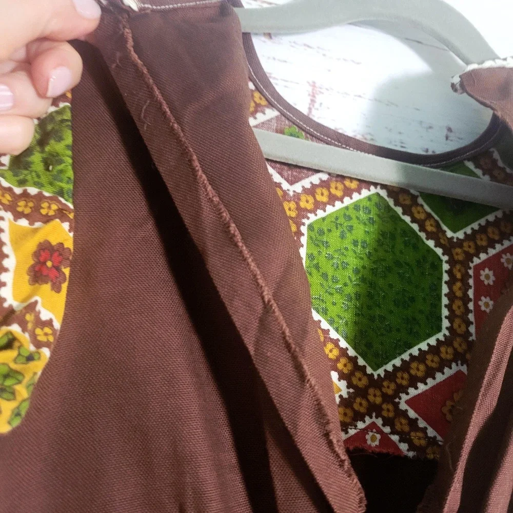 Vintage Girls Patchwork Peasant Dress (Unfinished) 1960s/70s Brown Green Calico